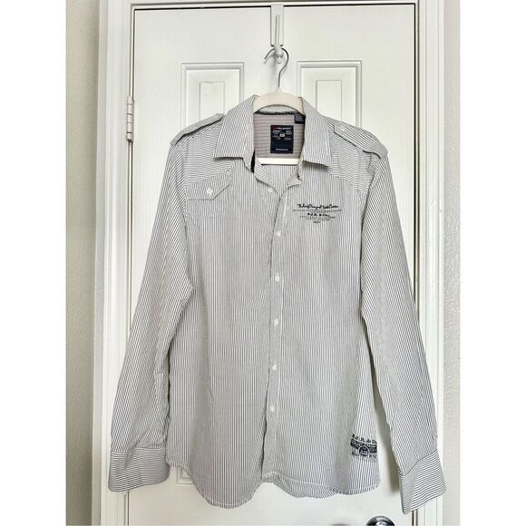 Vintage Y2K style - Pro Jek Raw men’s button-down shirt white and light gray str - Picture 2 of 12